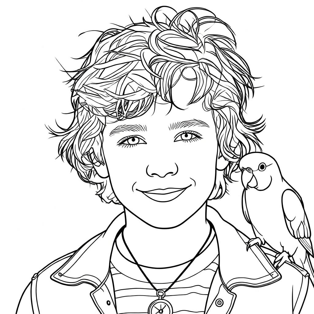 Boy portrait coloring page generated by KolorPanda AI