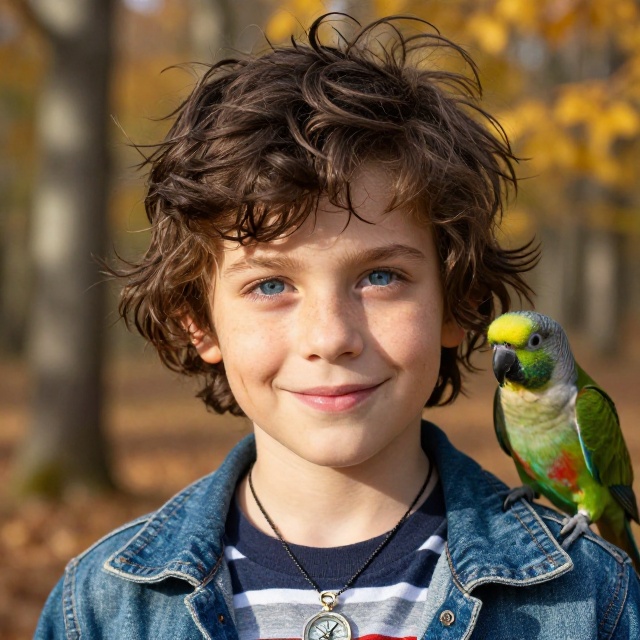 Young boy with parrot portrait photo